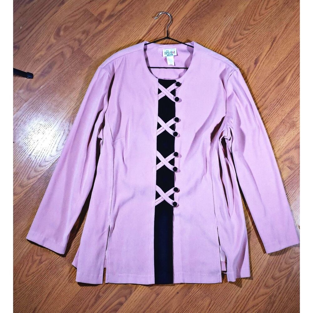 Vintage Dress Savvy New York Pink & Black Mock Corset Tunic Blouse - Size 18